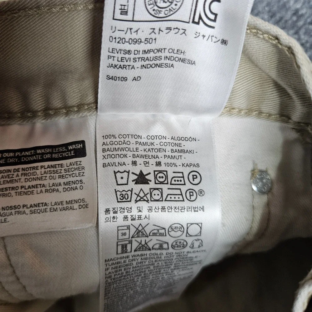 Levis 514 Pants Mens 34x34 Straight Fit Khaki Tan Cotton Twill White Tab Neutral